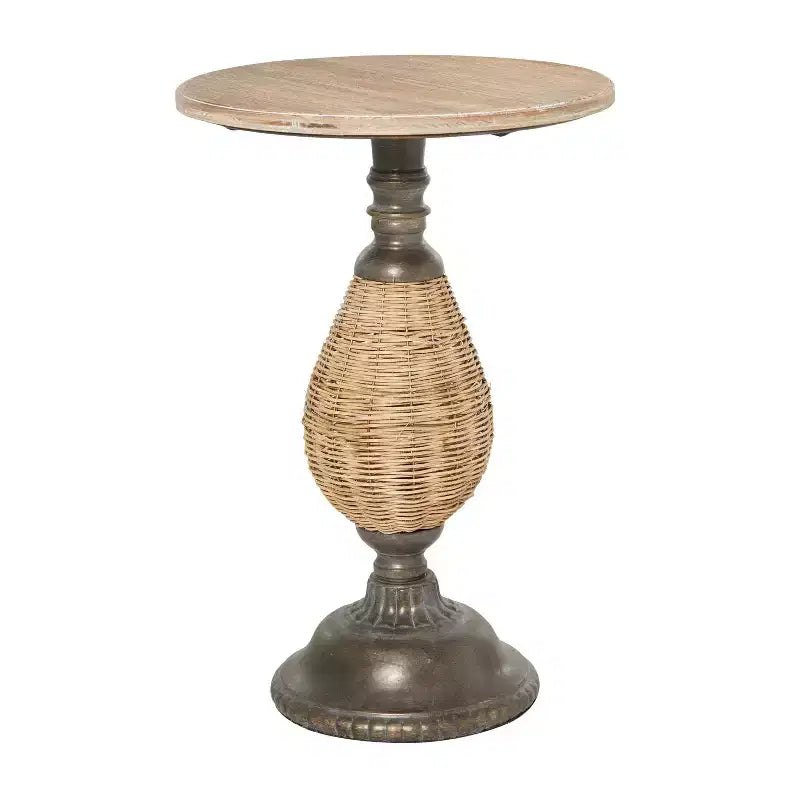 Tavolino d'appoggio rotondo in metallo e legno marrone stile rustico - Olivia & May: Nessun montaggio, piano in legno rotondo
