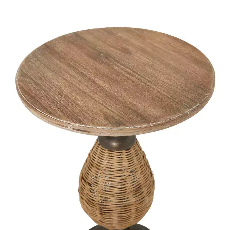 Tavolino d'appoggio rotondo in metallo e legno marrone stile rustico - Olivia & May: Nessun montaggio, piano in legno rotondo