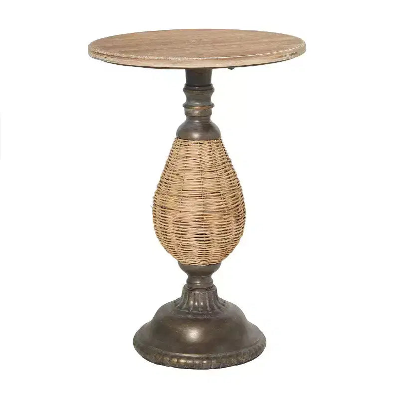 Tavolino d'appoggio rotondo in metallo e legno marrone stile rustico - Olivia & May: Nessun montaggio, piano in legno rotondo