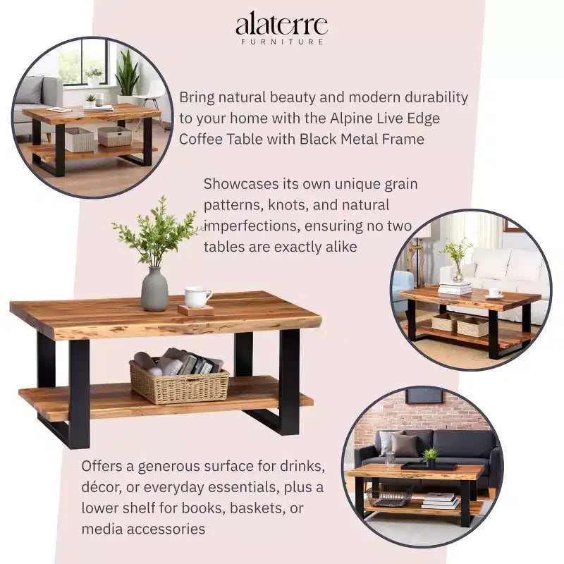 Tavolino da Caffè in Legno Bordo Naturale Alpine - Alaterre Furniture