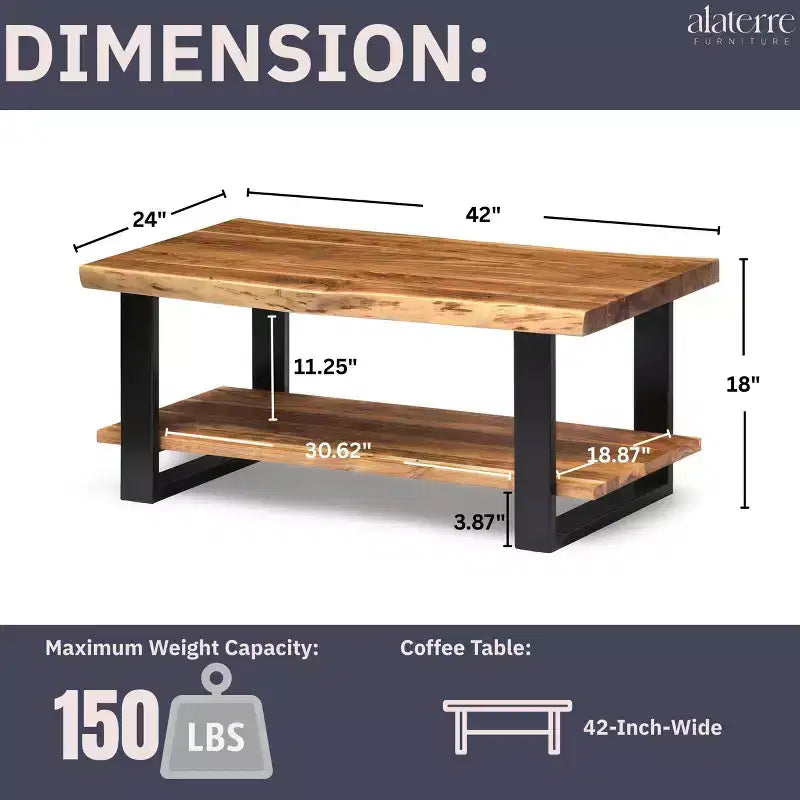 Tavolino da Caffè in Legno Bordo Naturale Alpine - Alaterre Furniture