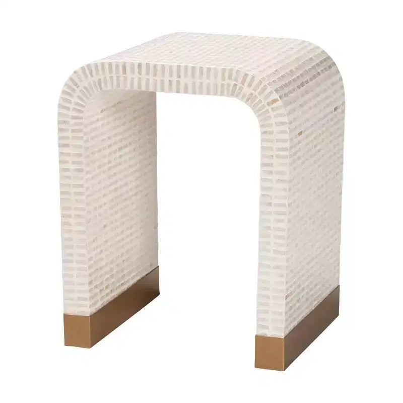 Bali & Pari Set 3 tavolini Carlyn con conchiglie capiz in madreperla, beige/bianco/oro