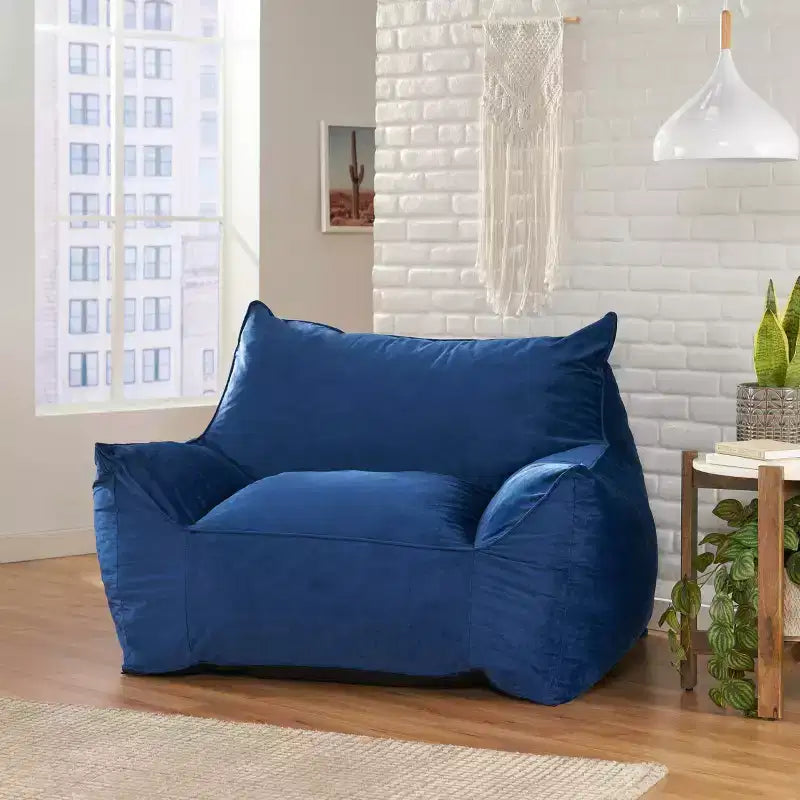 Poltrona a sacco moderna in velluto Loubar con braccioli blu navy - Christopher Knight Home