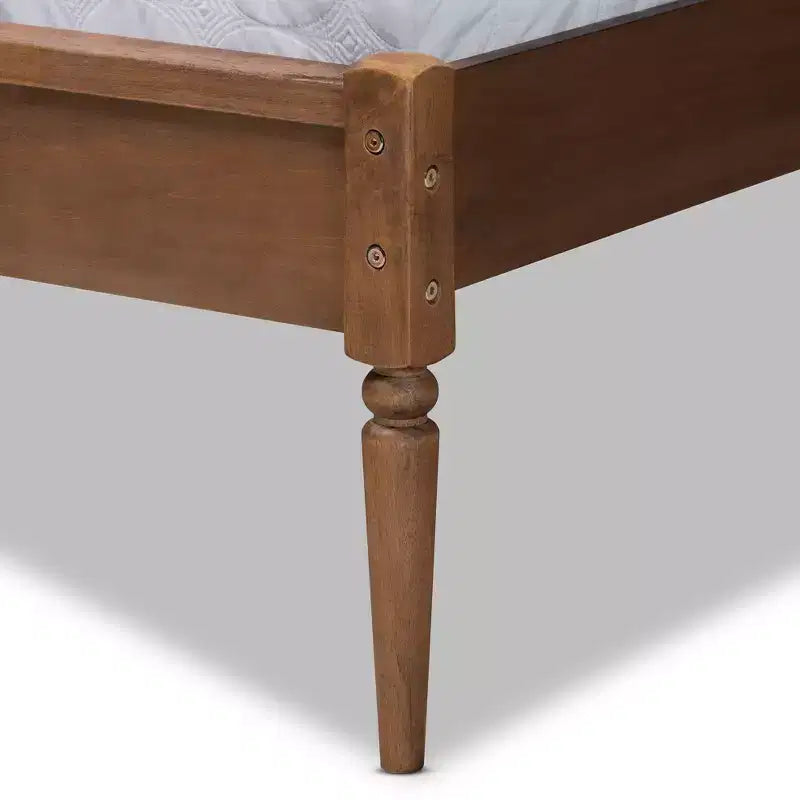 Letto a piattaforma King in legno e rattan sintetico marrone/noce cenere - Design di metà secolo, gambe tornite