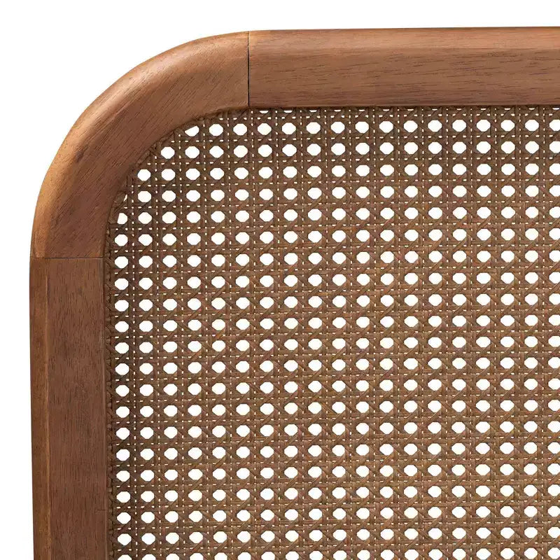 Letto a piattaforma King in legno e rattan sintetico marrone/noce cenere - Design di metà secolo, gambe tornite