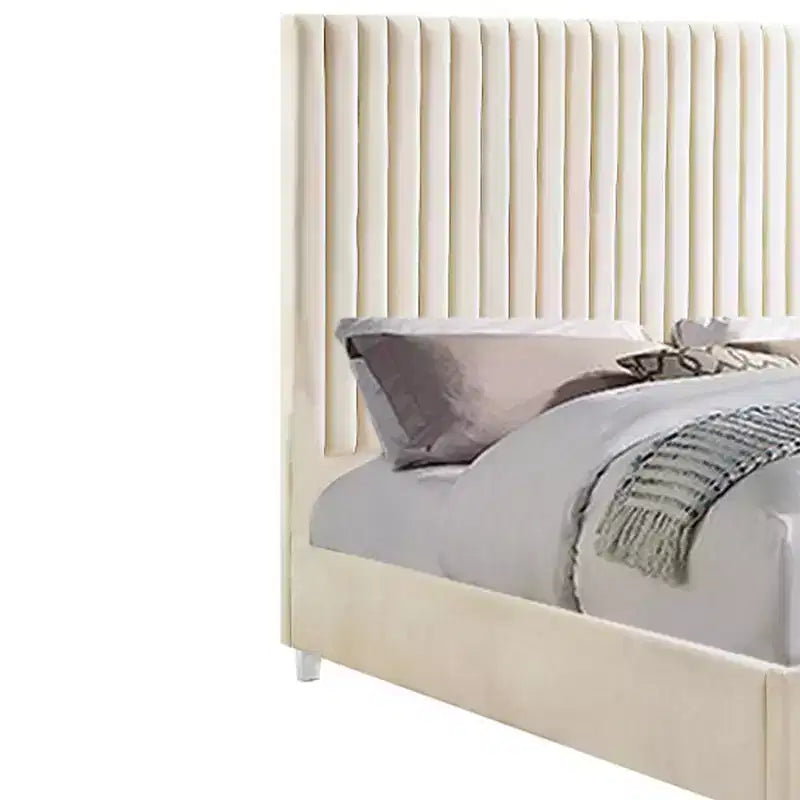 Acme Furniture Letto Queen da 86" Edzia in Velluto Beige: Lussuoso pannello imbottito, telaio in legno, tessuto acrilico