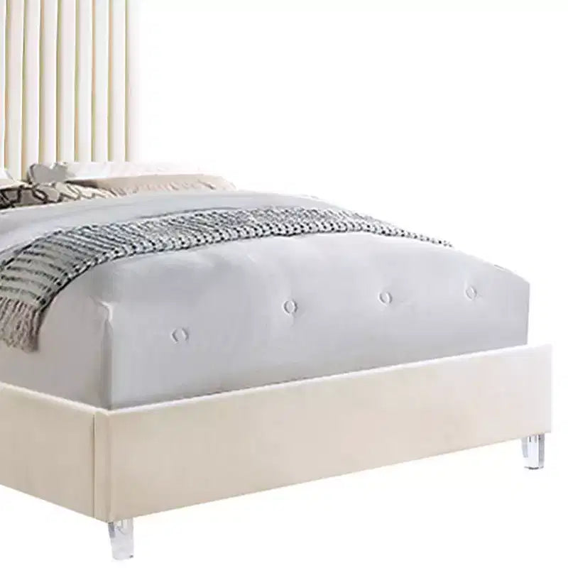 Acme Furniture Letto Queen da 86" Edzia in Velluto Beige: Lussuoso pannello imbottito, telaio in legno, tessuto acrilico