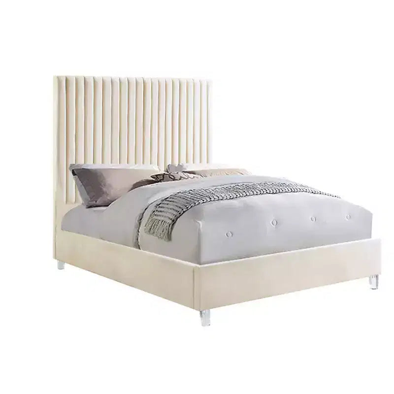 Acme Furniture Letto Queen da 86" Edzia in Velluto Beige: Lussuoso pannello imbottito, telaio in legno, tessuto acrilico