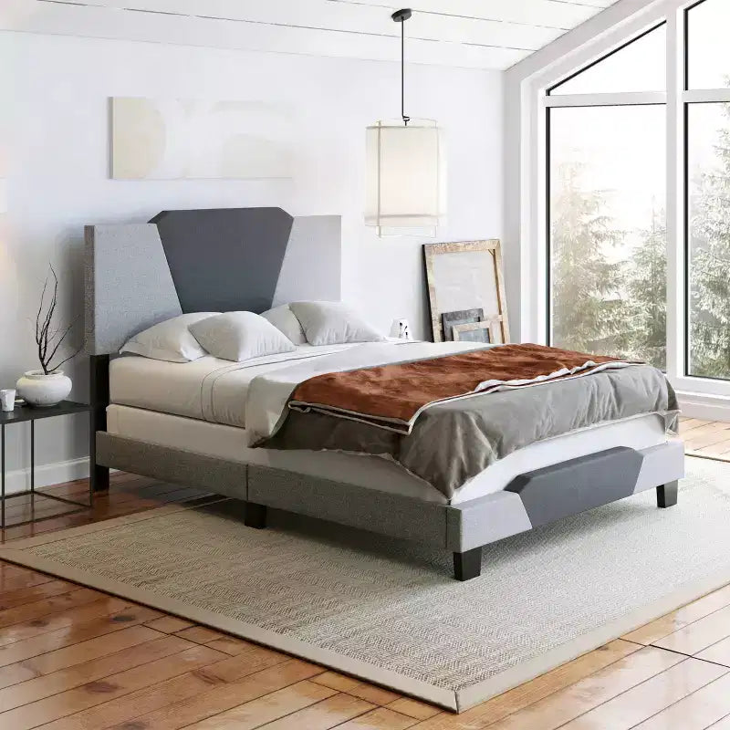 Queen Sydney Contemporary Linen Upholstered Bed Frame Charcoal/Gray - Eco Dream: Durable Birch Wood Slats, Box Spring Required