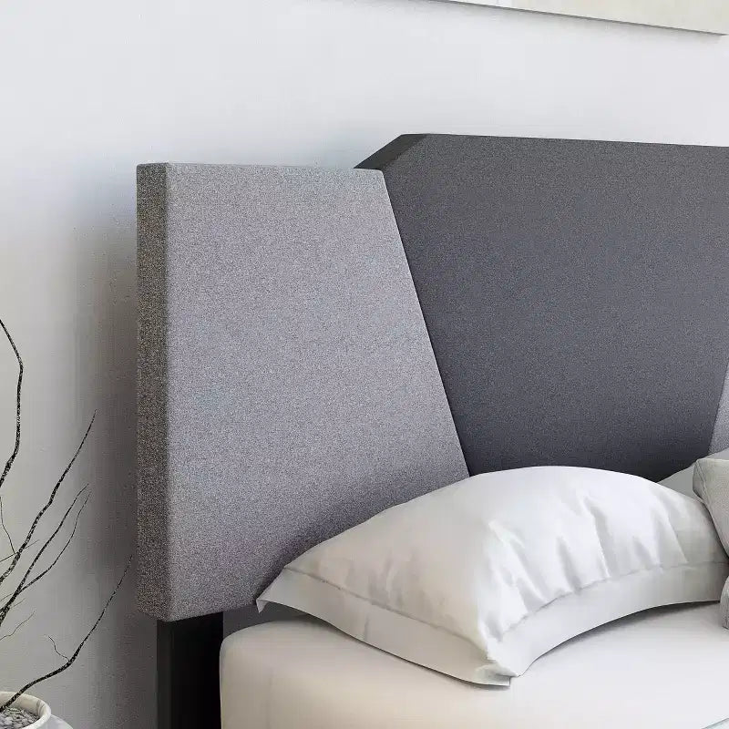Letto Imbottito Matrimoniale Queen in Lino Contemporaneo Carbone/Grigio - Doghe Resistenti in Legno di Betulla, Necessario Sommier