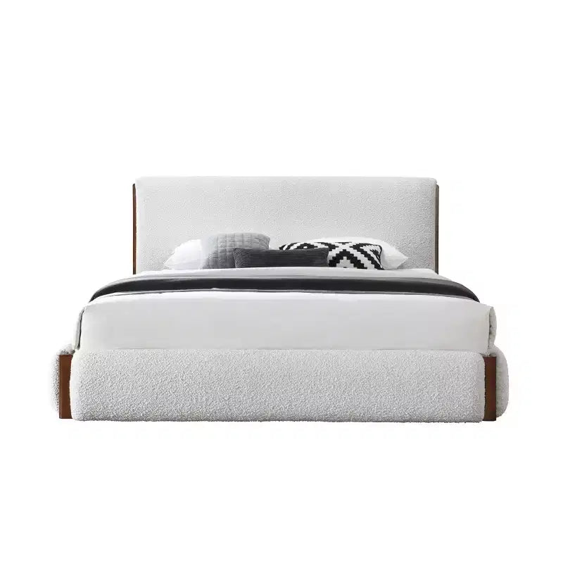 Letto Queen 88.98" Sandro con finitura bouclé bianco e noce - Acme Furniture: Rivestimento in lino, Struttura cromata, Montaggio senza attrezzi