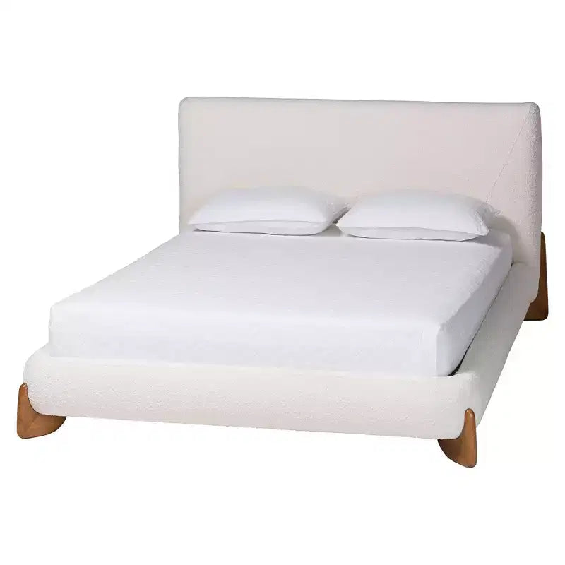 Baxton Studio Letto con Piattaforma Queen Size Vinicio Boucle Crema/Noce Marrone