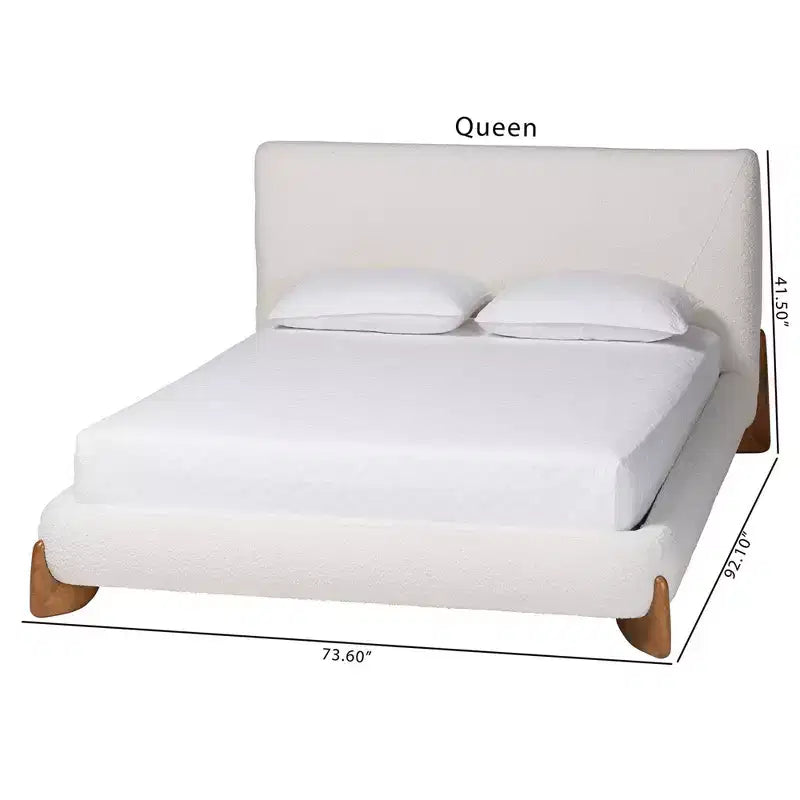 Baxton Studio Letto con Piattaforma Queen Size Vinicio Boucle Crema/Noce Marrone