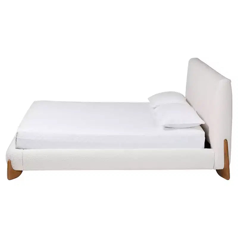 Baxton Studio Letto con Piattaforma Queen Size Vinicio Boucle Crema/Noce Marrone