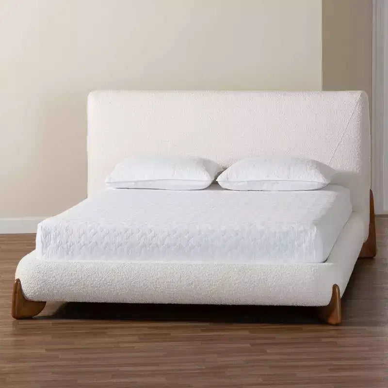Baxton Studio Letto con Piattaforma Queen Size Vinicio Boucle Crema/Noce Marrone