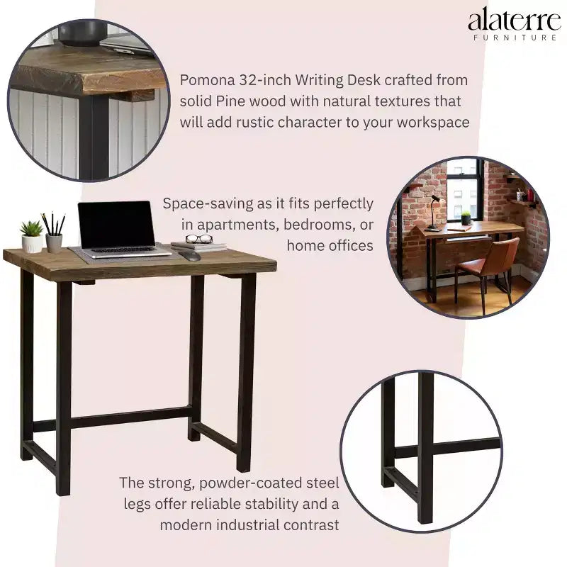 Scrivania Pomona in metallo e legno massello - Alaterre Furniture