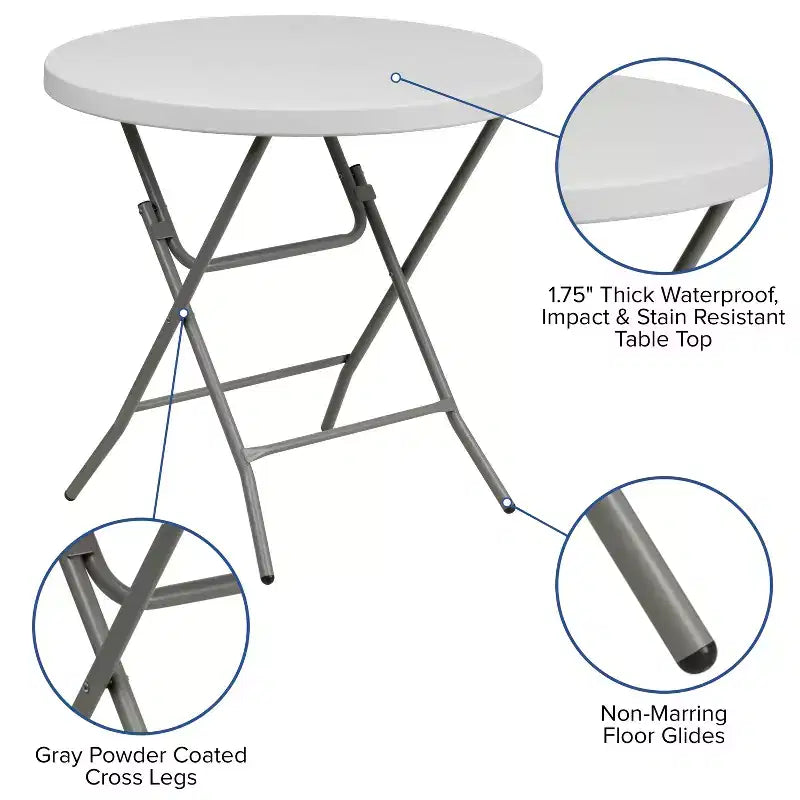 Tavolo pieghevole rotondo in plastica bianca effetto granito Flash Furniture da 2,63 piedi