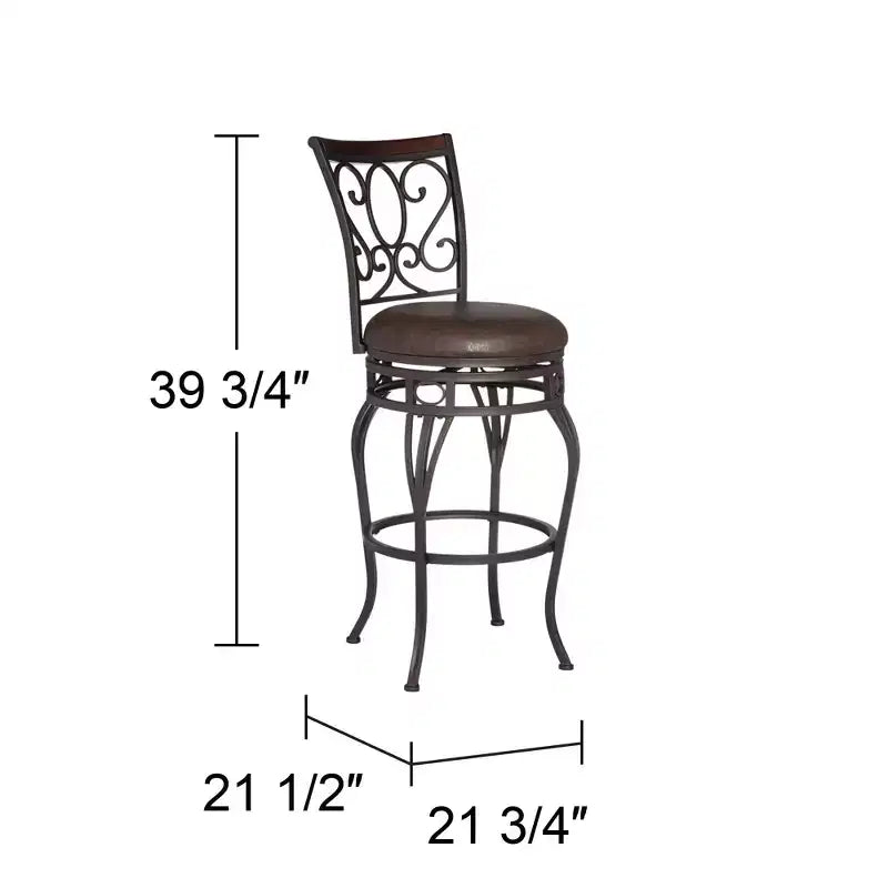 Sgabello da bar girevole in bronzo marrone, altezza 67 cm, cuscino tradizionale in similpelle con schienale e poggiapiedi per bancone da cucina