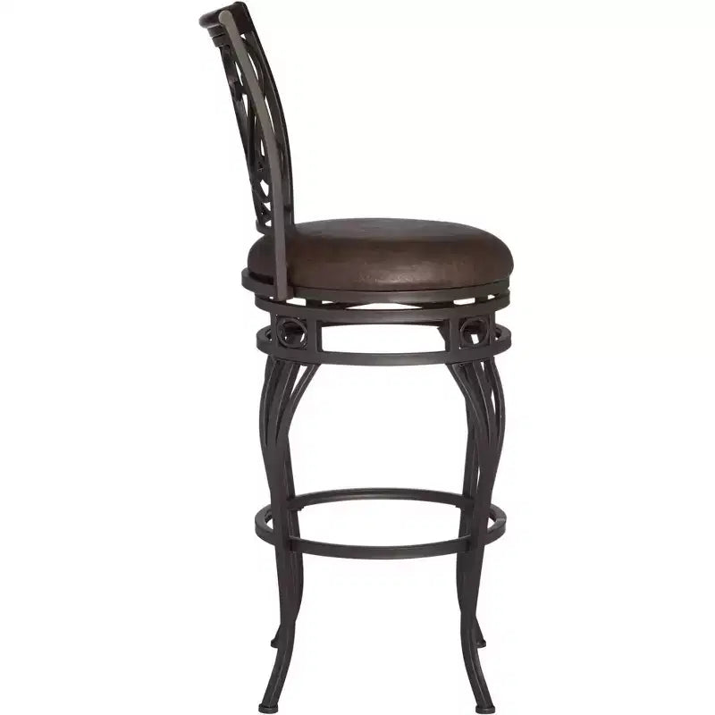 Sgabello da bar girevole in bronzo marrone, altezza 67 cm, cuscino tradizionale in similpelle con schienale e poggiapiedi per bancone da cucina