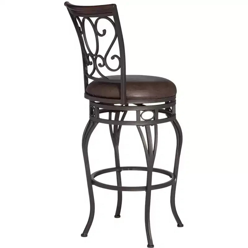 Sgabello da bar girevole in bronzo marrone, altezza 67 cm, cuscino tradizionale in similpelle con schienale e poggiapiedi per bancone da cucina