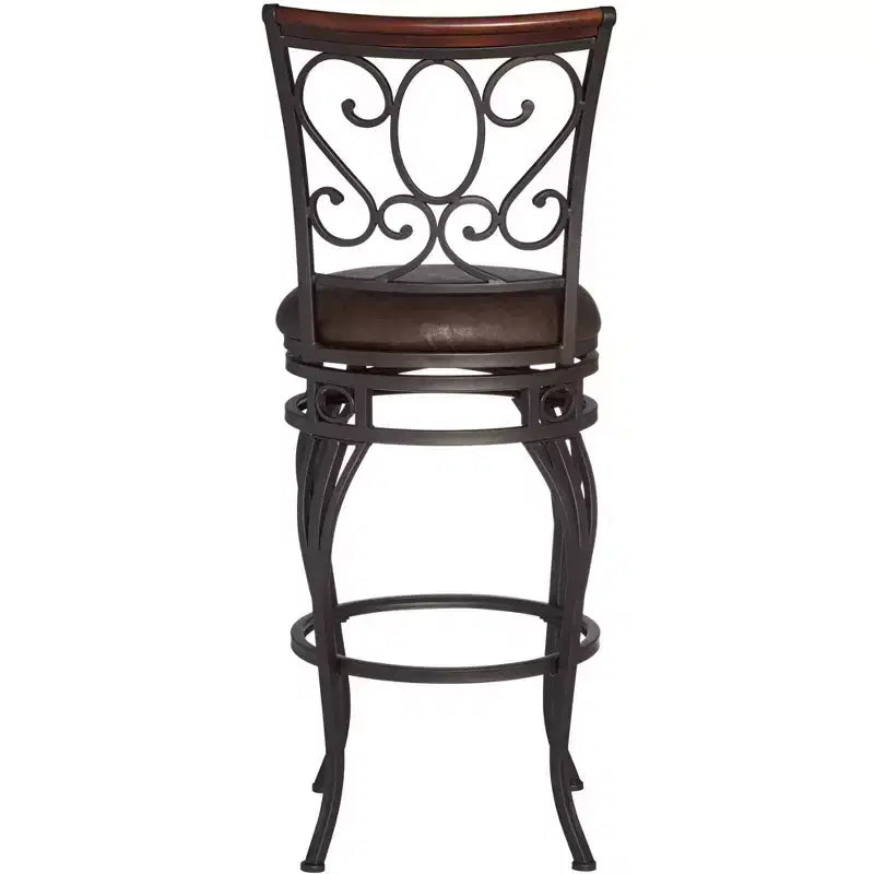 Sgabello da bar girevole in bronzo marrone, altezza 67 cm, cuscino tradizionale in similpelle con schienale e poggiapiedi per bancone da cucina