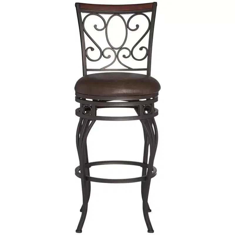 Sgabello da bar girevole in bronzo marrone, altezza 67 cm, cuscino tradizionale in similpelle con schienale e poggiapiedi per bancone da cucina