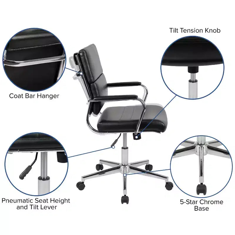 Sedia da ufficio direzionale girevole Flash Furniture con pannello contemporaneo in similpelle e schienale medio