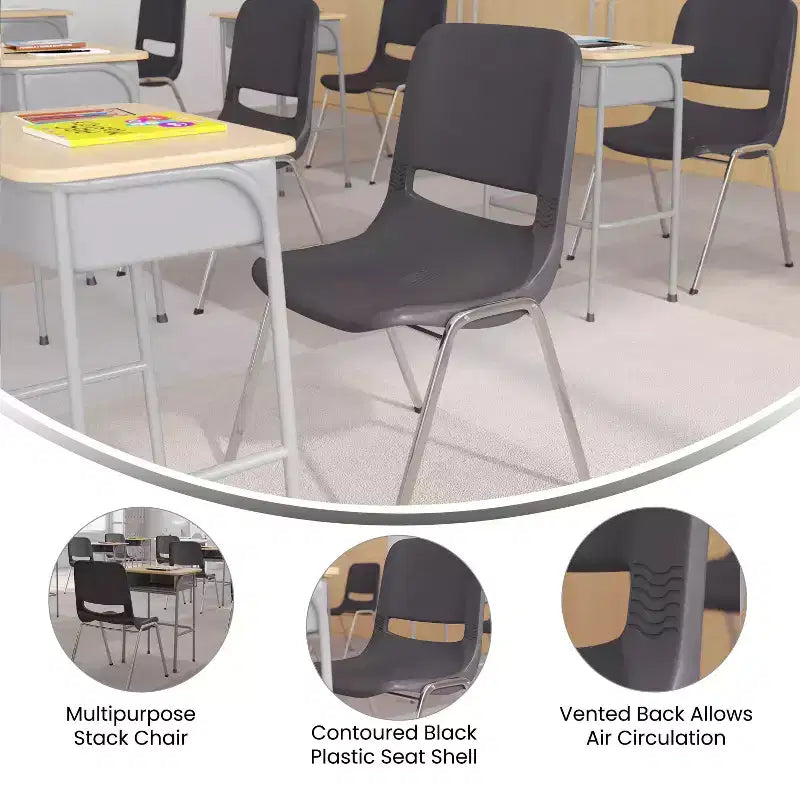 Sedia impilabile ergonomica Flash Furniture HERCULES Series con scocca, capacità 399 kg, telaio cromato e altezza seduta 45,7 cm
