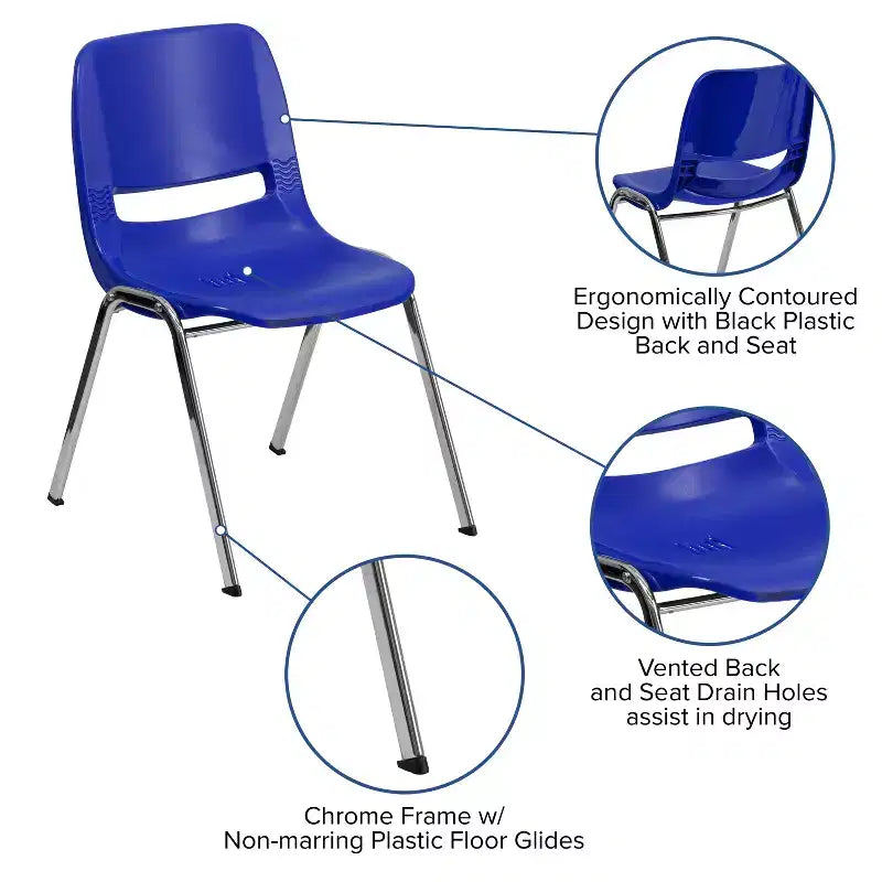 Sedia impilabile ergonomica Flash Furniture HERCULES Series con scocca, capacità 399 kg, telaio cromato e altezza seduta 45,7 cm