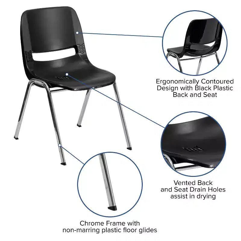 Sedia impilabile ergonomica Flash Furniture HERCULES Series con scocca, capacità 399 kg, telaio cromato e altezza seduta 45,7 cm