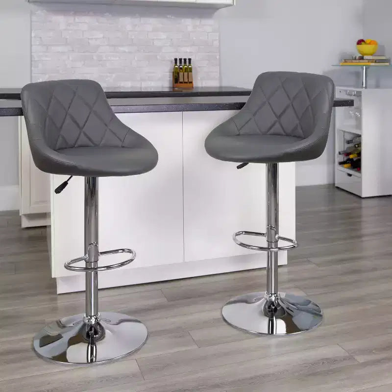 Flash Furniture Sgabello da bar contemporaneo con seduta a secchiello in vinile regolabile in altezza con schienale a motivo a diamante e base cromata