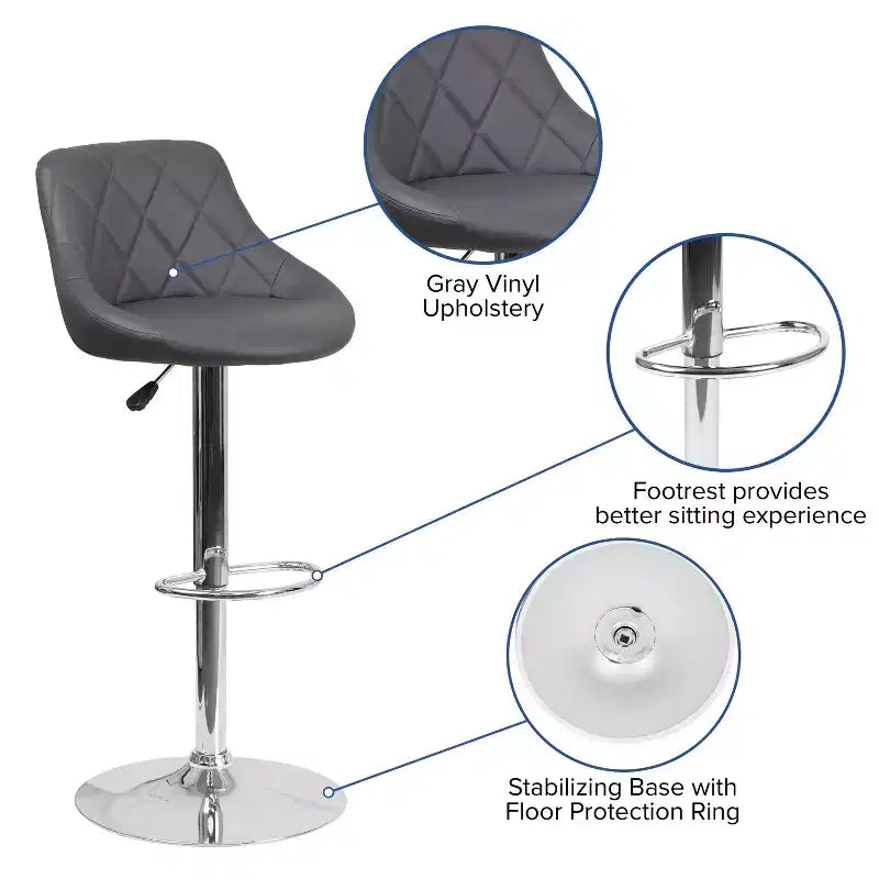 Flash Furniture Sgabello da bar contemporaneo con seduta a secchiello in vinile regolabile in altezza con schienale a motivo a diamante e base cromata
