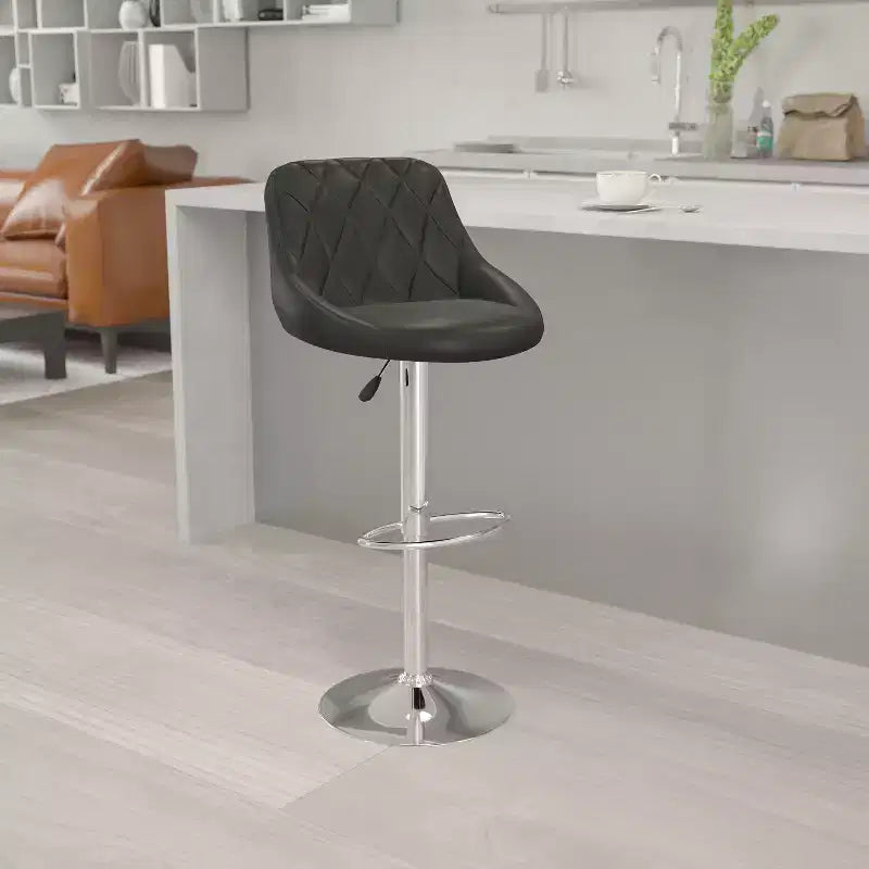 Flash Furniture Sgabello da bar contemporaneo con seduta a secchiello in vinile regolabile in altezza con schienale a motivo a diamante e base cromata