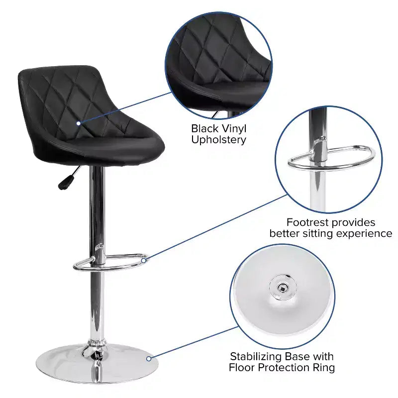 Flash Furniture Sgabello da bar contemporaneo con seduta a secchiello in vinile regolabile in altezza con schienale a motivo a diamante e base cromata