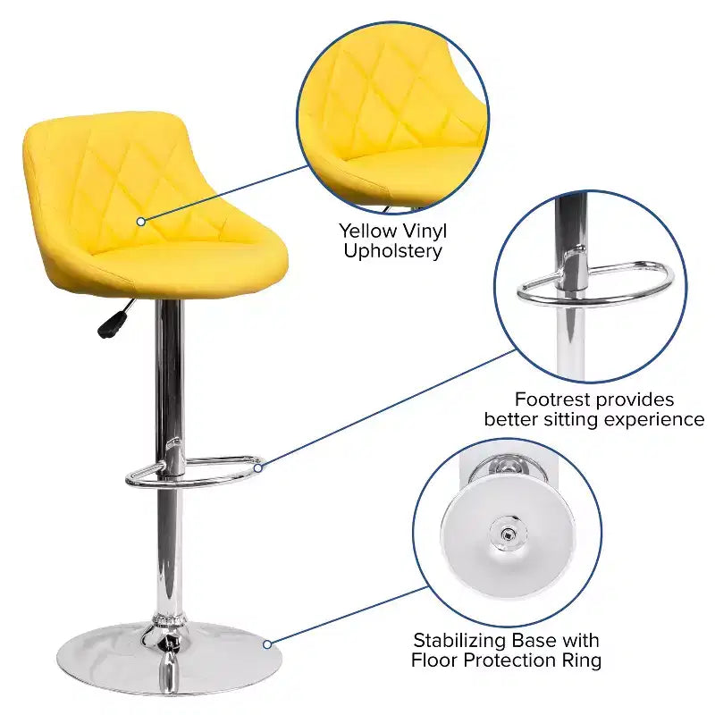 Flash Furniture Sgabello da bar contemporaneo con seduta a secchiello in vinile regolabile in altezza con schienale a motivo a diamante e base cromata