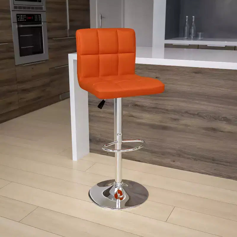 Flash Furniture Sgabello da Bar Moderno in Vinile Trapuntato Regolabile in Altezza con Base Cromata