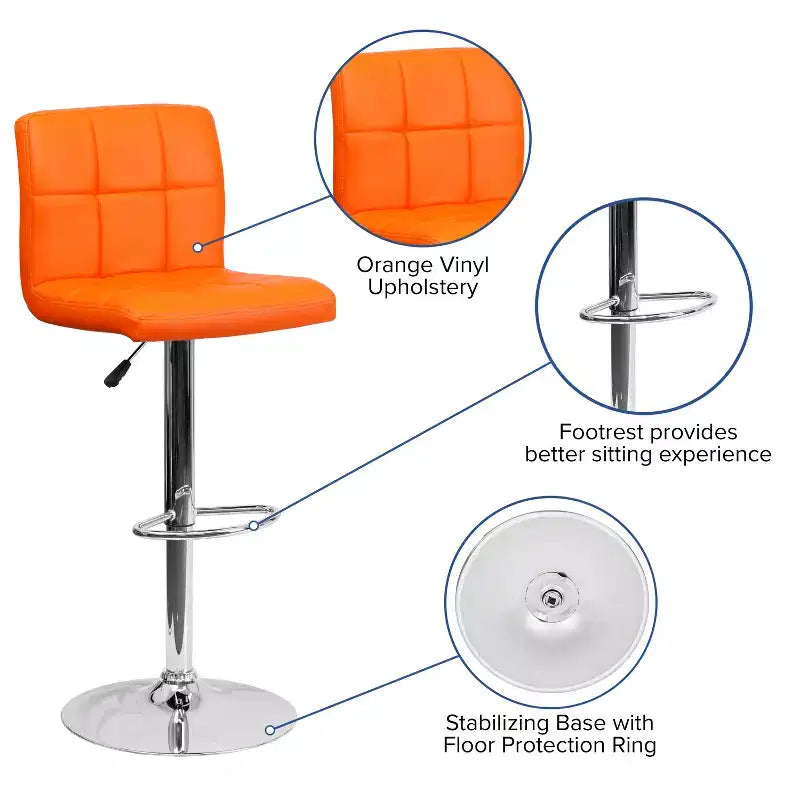 Flash Furniture Sgabello da Bar Moderno in Vinile Trapuntato Regolabile in Altezza con Base Cromata