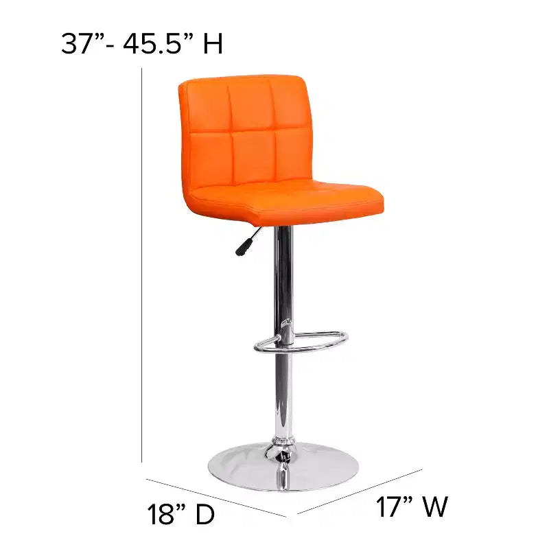 Flash Furniture Sgabello da Bar Moderno in Vinile Trapuntato Regolabile in Altezza con Base Cromata