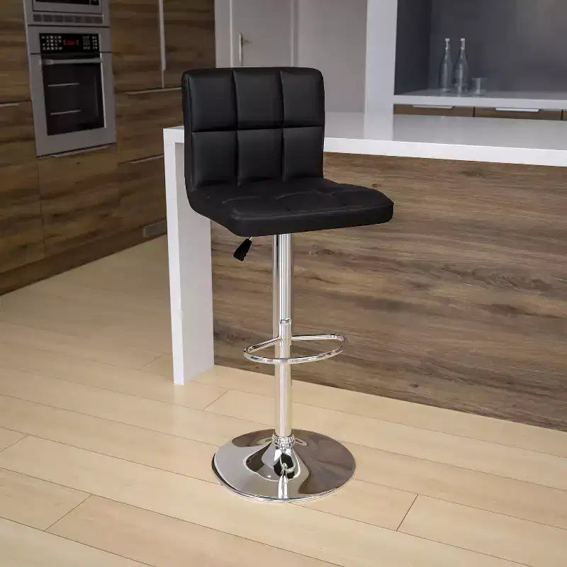 Flash Furniture Sgabello da Bar Moderno in Vinile Trapuntato Regolabile in Altezza con Base Cromata