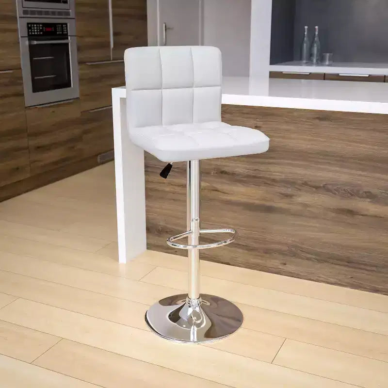 Flash Furniture Sgabello da Bar Moderno in Vinile Trapuntato Regolabile in Altezza con Base Cromata