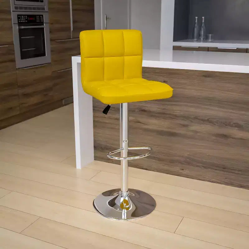 Flash Furniture Sgabello da Bar Moderno in Vinile Trapuntato Regolabile in Altezza con Base Cromata