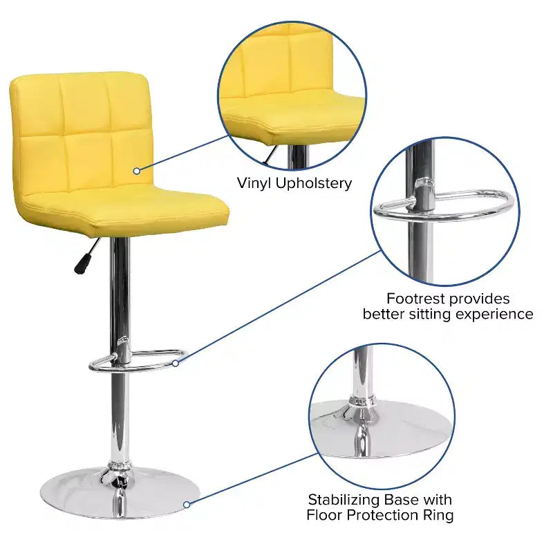 Flash Furniture Sgabello da Bar Moderno in Vinile Trapuntato Regolabile in Altezza con Base Cromata