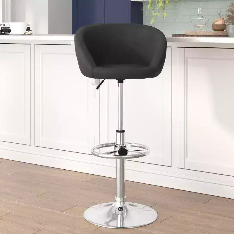 Flash Furniture Sgabello da bar contemporaneo regolabile in altezza con schienale a botte e base cromata