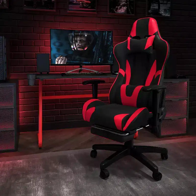Scrivania Emma e Oliver - Scrivania da gaming, portabicchieri, gancio per cuffie e sedia reclinabile