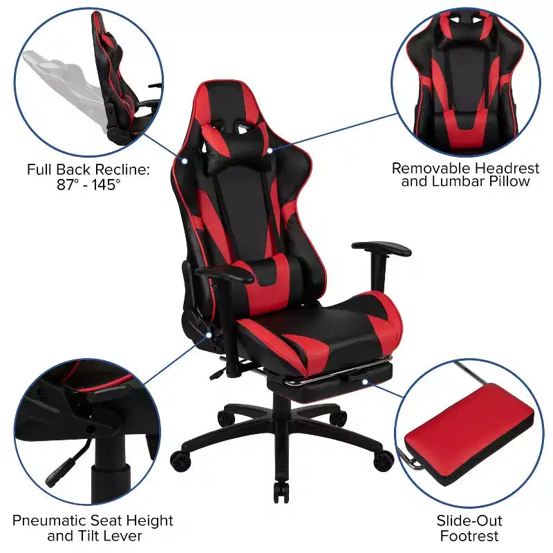 Scrivania Emma e Oliver - Scrivania da gaming, portabicchieri, gancio per cuffie e sedia reclinabile