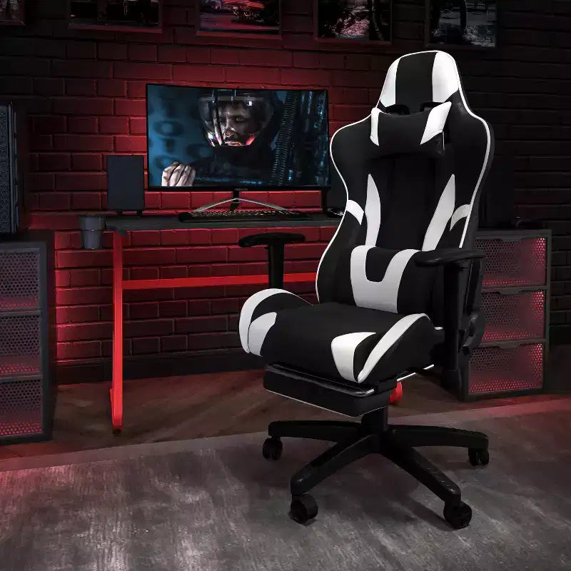Scrivania Emma e Oliver - Scrivania da gaming, portabicchieri, gancio per cuffie e sedia reclinabile
