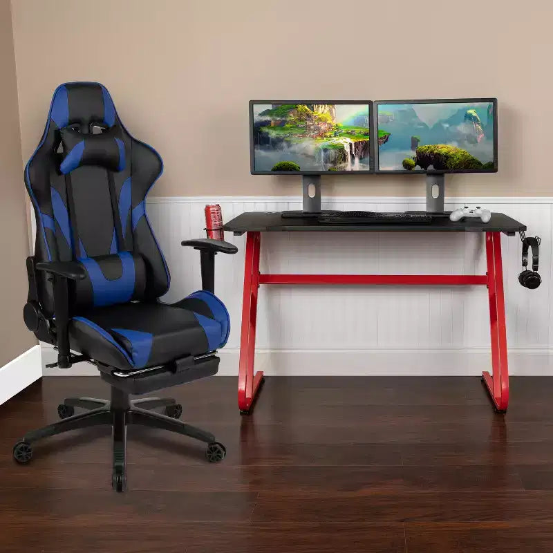 Scrivania Emma e Oliver - Scrivania da gaming, portabicchieri, gancio per cuffie e sedia reclinabile