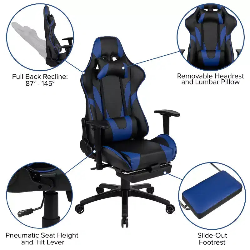 Scrivania Emma e Oliver - Scrivania da gaming, portabicchieri, gancio per cuffie e sedia reclinabile
