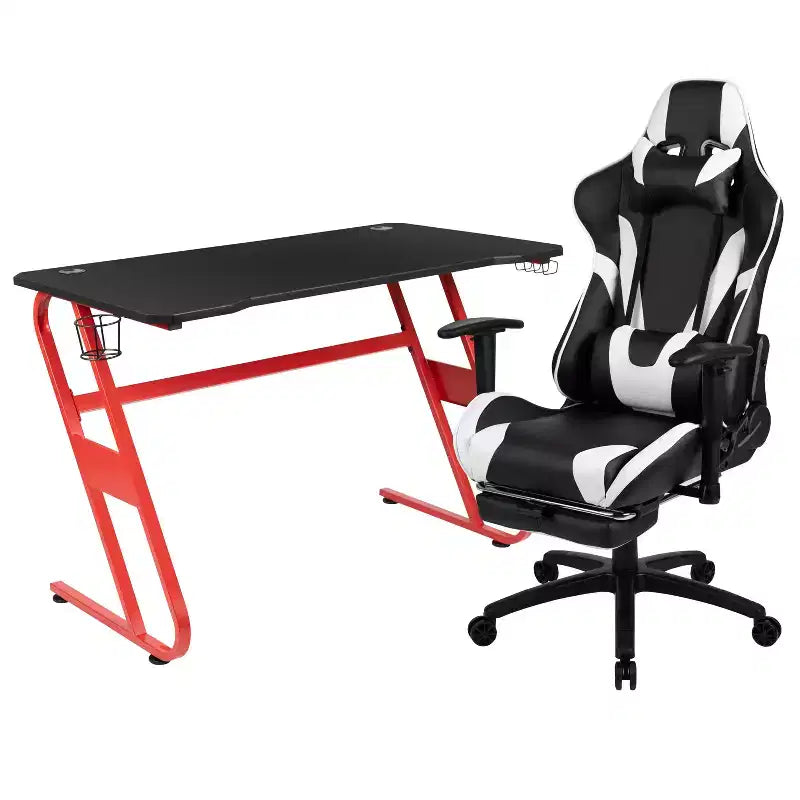 Scrivania Emma e Oliver - Scrivania da gaming, portabicchieri, gancio per cuffie e sedia reclinabile
