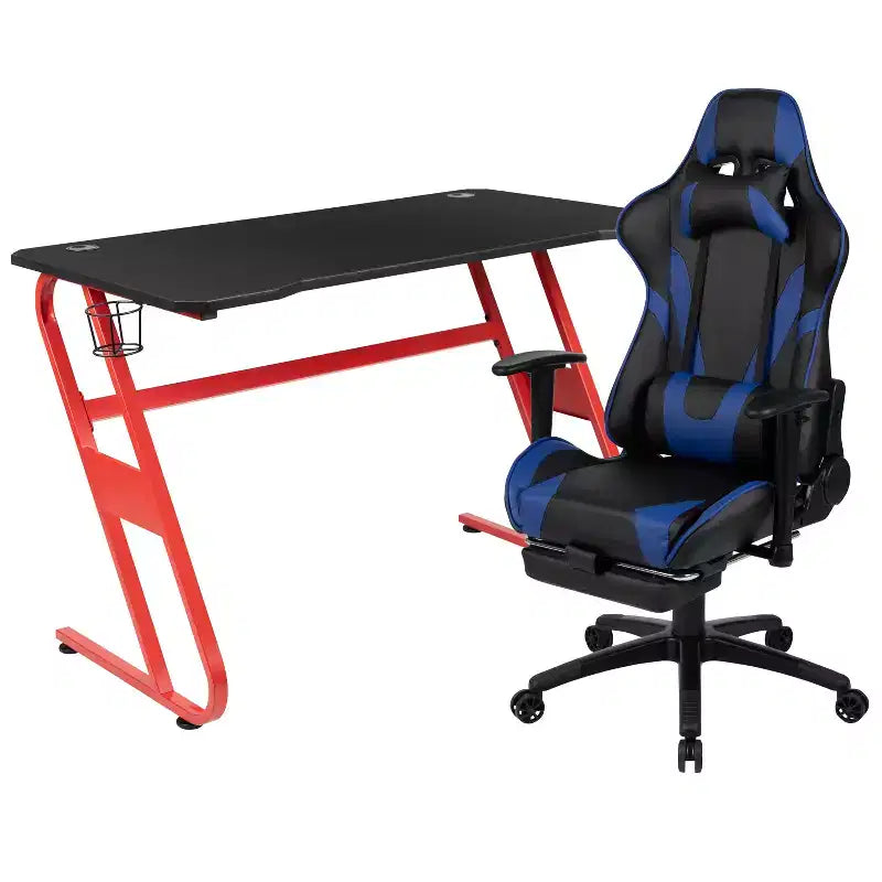 Scrivania Emma e Oliver - Scrivania da gaming, portabicchieri, gancio per cuffie e sedia reclinabile